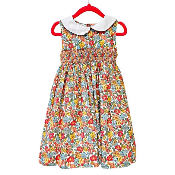 Korango Australia Vintage Floral Classic Smocked Dress Sleeveless Peter Pan Neck - Picture 1 of 10